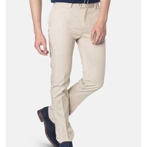 Merc London Men’s Sta Press Trousers Winston Pants 32x32.5 Khaki Straight Leg